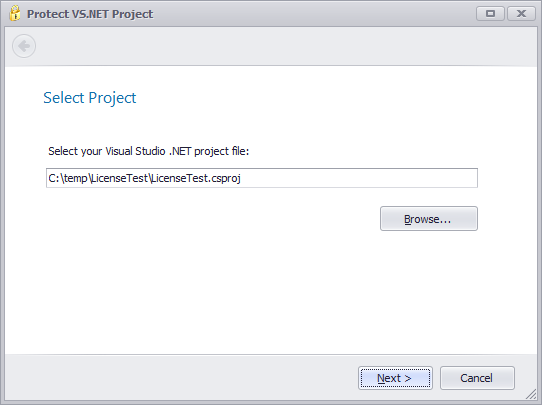 Protect VS.NET Project — select project